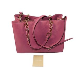 Michael Kors Pink Saffiano Leather Tote Bag Gold Chain‎ Shoulder Crossbody